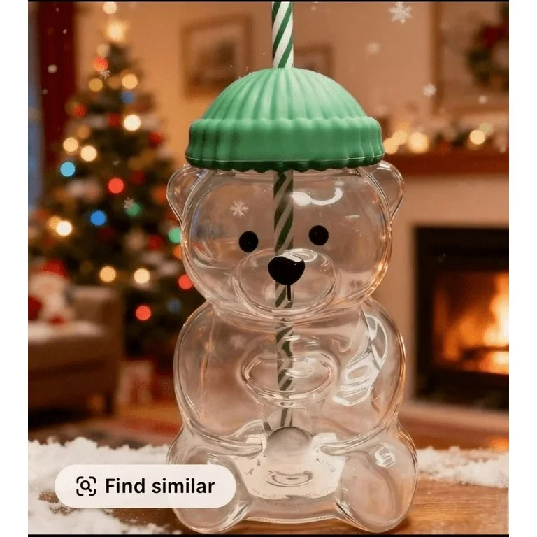 ValHome Minimalist Glass Cup 20oz - Transparent Bear Mug with Green Lid & Straw, Heat Resistant G... | Walmart (US)