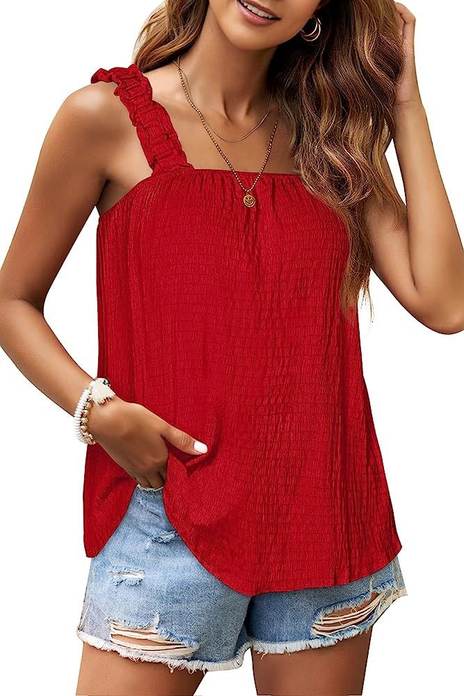 WIHOLL Tank Tops for Women Square Neck Loose Fit Sleeveless Tops Cute Summer | Amazon (US)