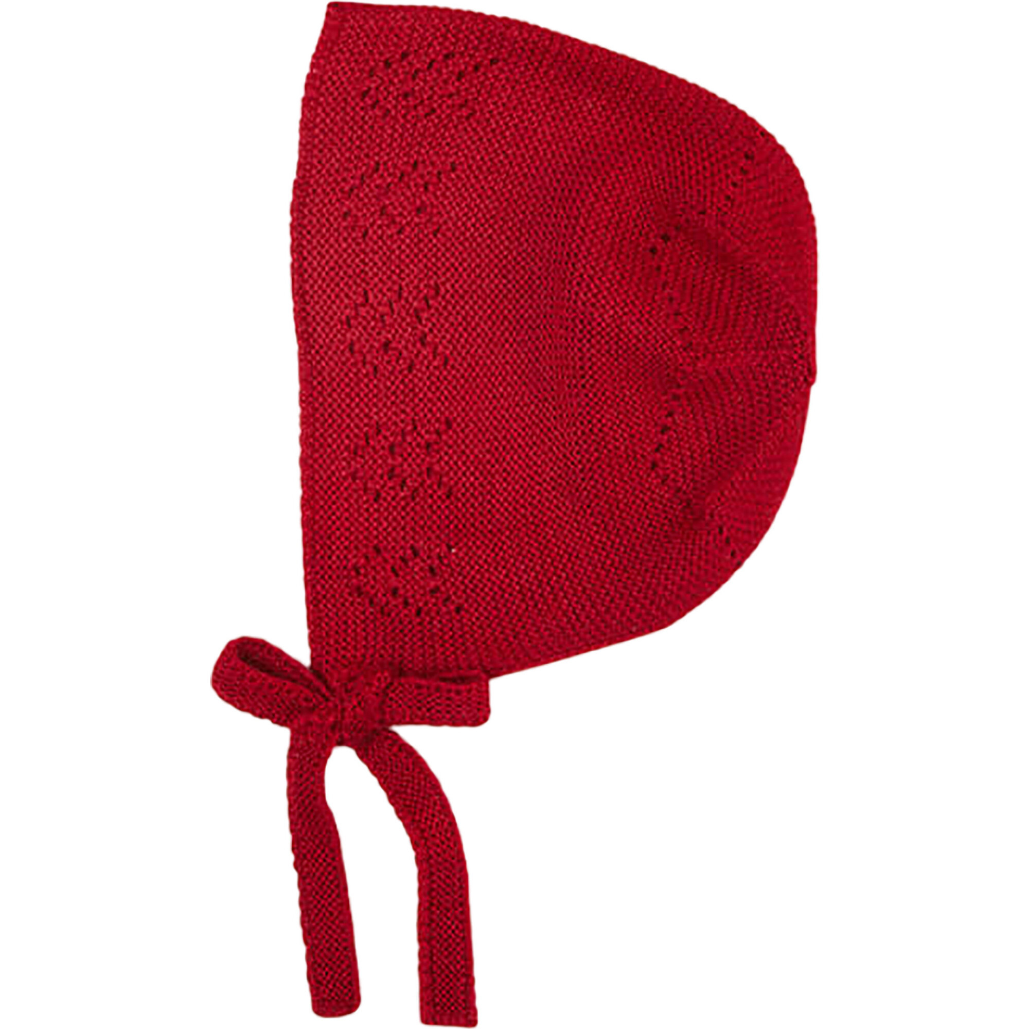 Baby Openwork Under Chin Ties Bonnet, Burgundy | Maisonette