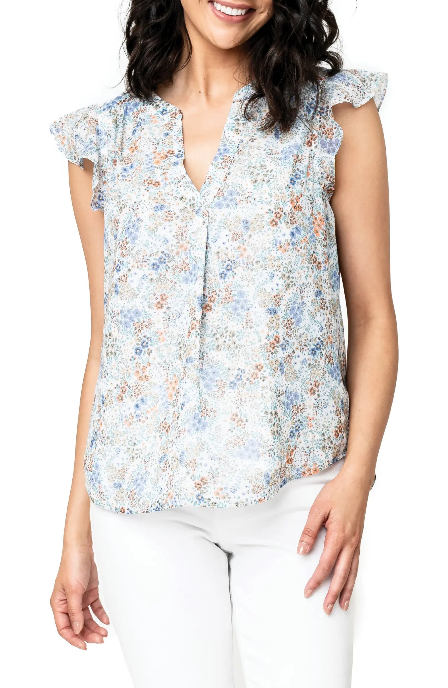 Floral Flutter Sleeve Top | Nordstrom