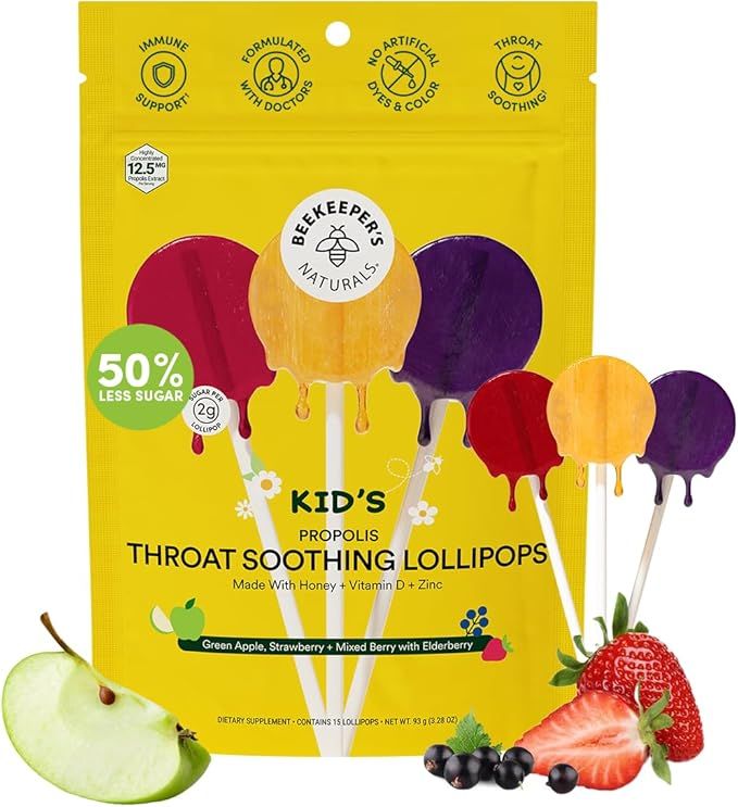 Kids Throat Soothing Lollipops by Beekeeper's Naturals - Doctor Formulated Immune Support, Vitami... | Amazon (US)