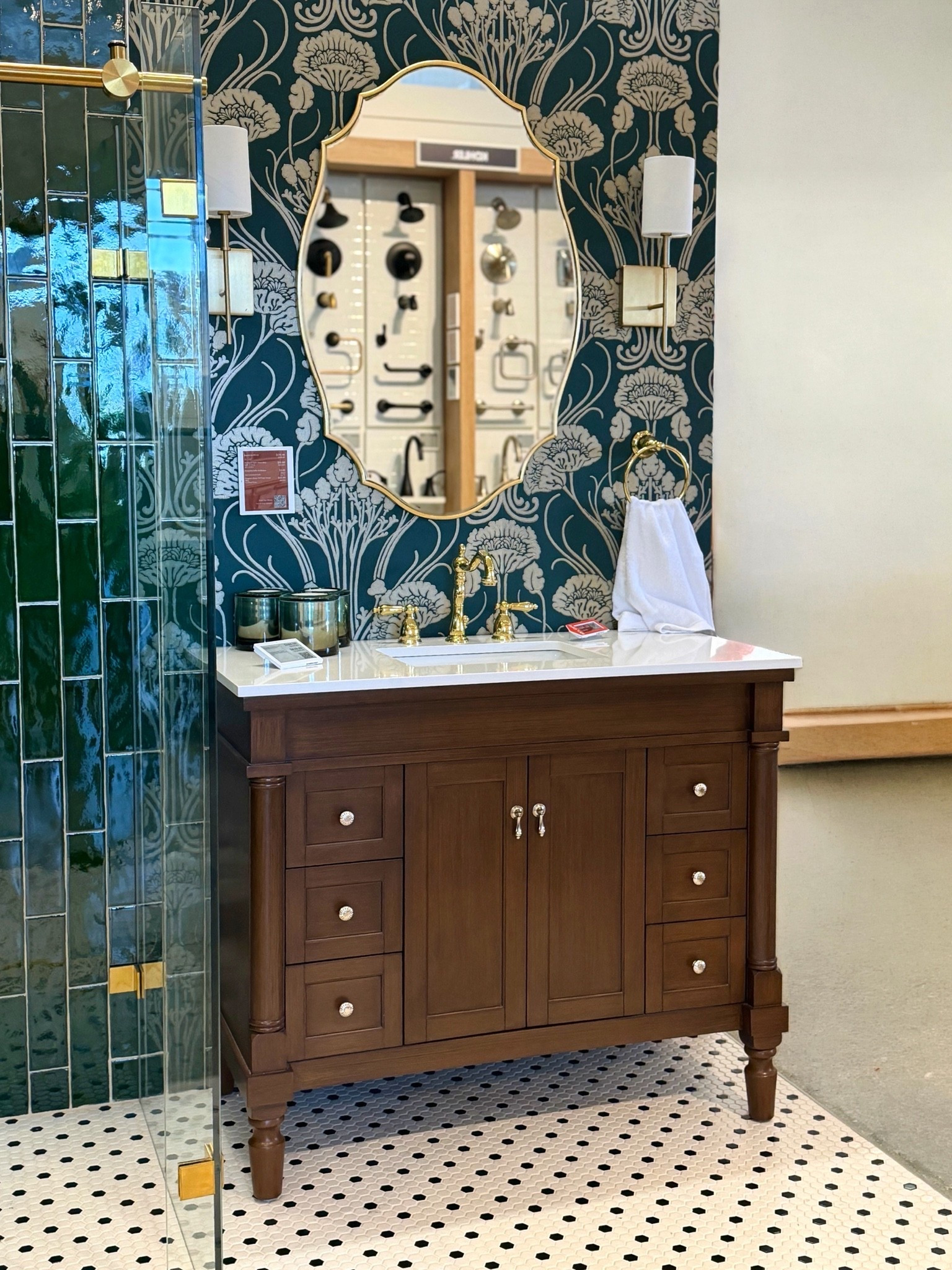 Wayfair bathroom inspiration! 😍 The Lexington 42” Bathroom Vanity creates such a beautiful foundation for this space, paired with Antonina Vella Deco Damask wallpaper and gold brass accents for the perfect mix of classic and contemporary style. 🪞🤎✨ I love how the pattern, warm finishes, and traditional details all come together for a bathroom that feels elevated, layered, and completely unique. 🦚 I’ve linked the look in my LTK!  @Wayfair #bathroomvanity #bathroominspo #bathroomdecor

#LTKHome #LTKSaleAlert