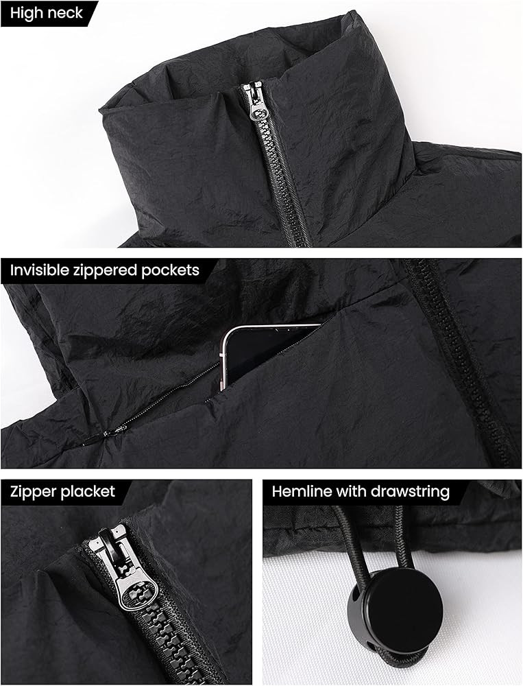 UANEO Cropped Puffer Vest Women Zip Up Stand Collar Sleeveless Padded Crop Puffy Vests | Amazon (US)