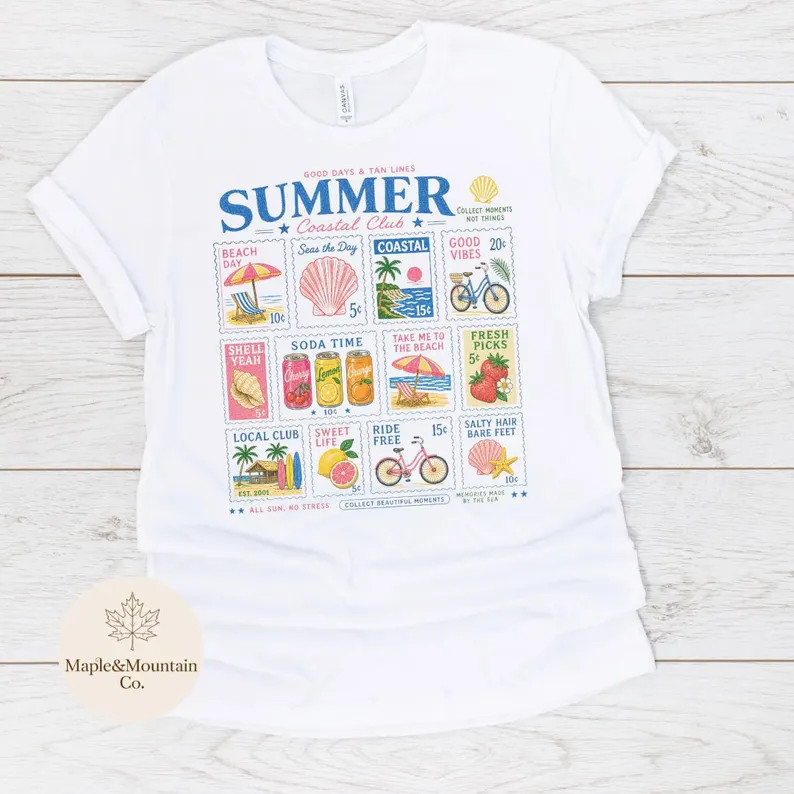 Coastal Summer Stamp Shirt, Vintage Beach, Summer Stamp Shirt, Beachy Tee,beach Shirt,summer Love... | Etsy (Global)