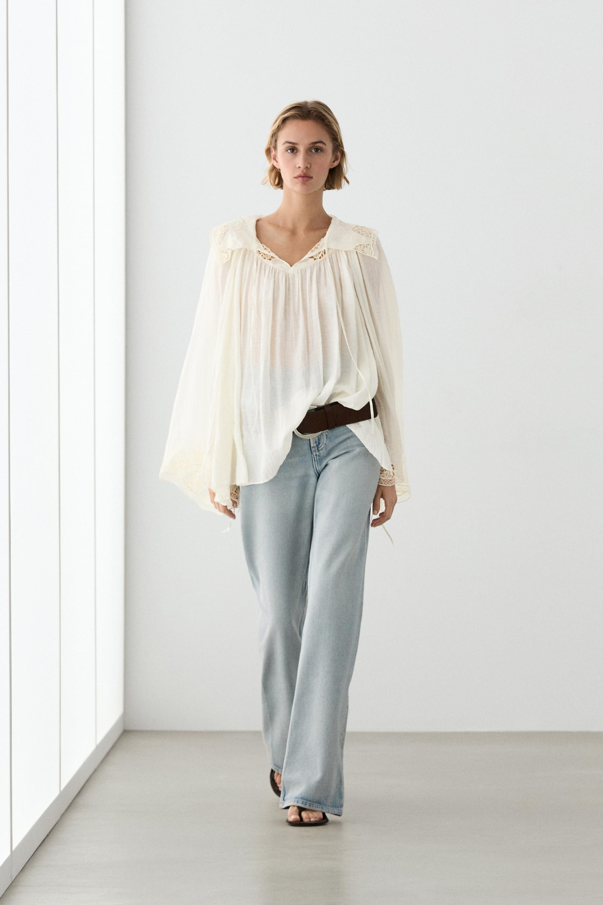 Embroidered flowing blouse · Cream · Shirts | Massimo Dutti | Massimo Dutti UK
