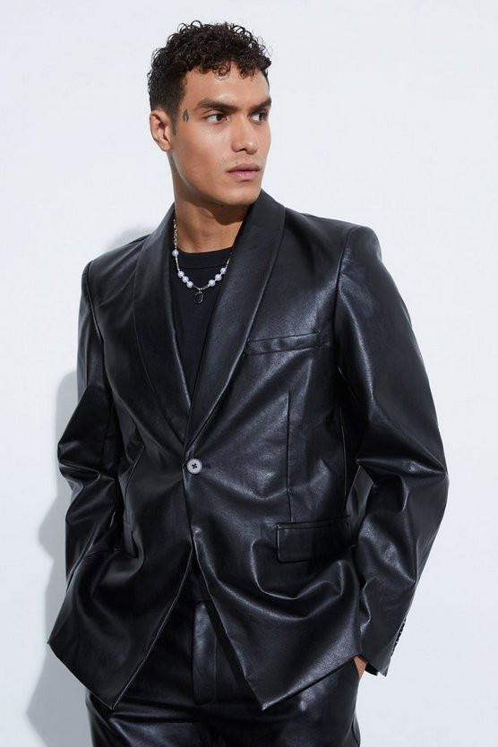 Oversized Shawl Collar Pu Blazer | boohooMAN (US & Canada)