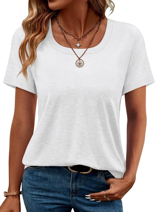 TICTICMIMI Women's Square Neck Short Sleeve Tops Casual Loose Fit T Shirts Solid Color Basic Tees | Amazon (US)