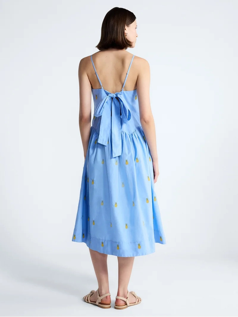 Free Assembly Women's and Women\u2019s Plus Tie Back Cotton Midi Dress with Drop Waist, Sizes XS-... | Walmart (US)