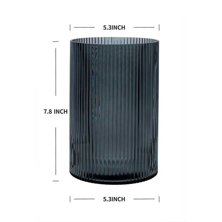 Better Homes & Gardens 8" Decorative Smoke Glass Ribbed Pillar Candle Holder Hurricane, Large | Walmart (US)