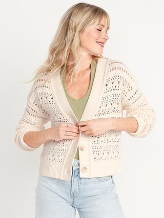 Cropped Open-Knit Cardigan for Women | Old Navy (US)