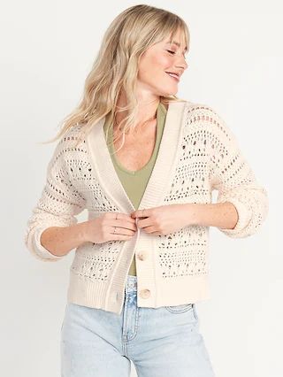 Cropped Open-Knit Cardigan for Women | Old Navy (US)