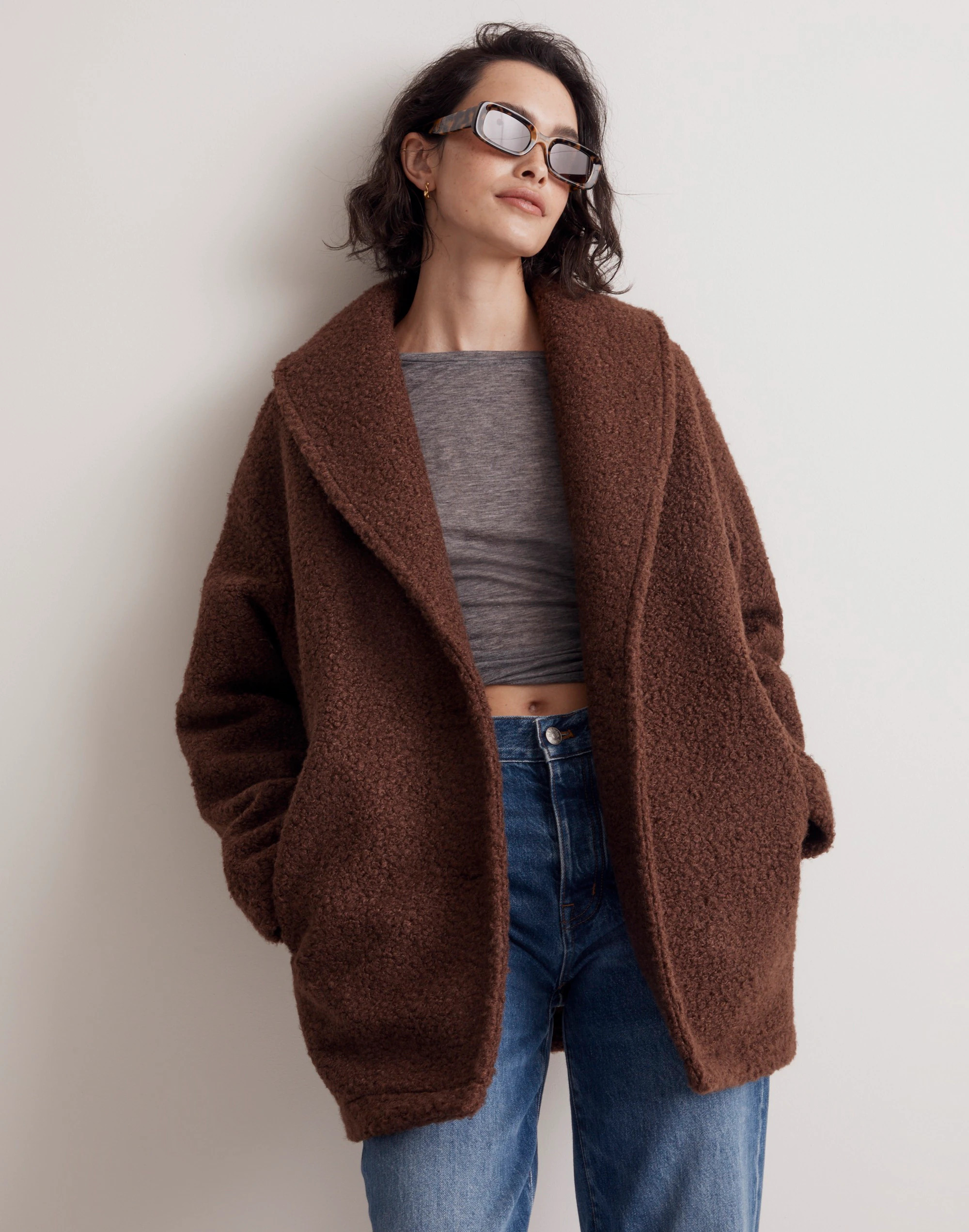 Pebbled Faux Shearling Shawl Collar Coat | Madewell