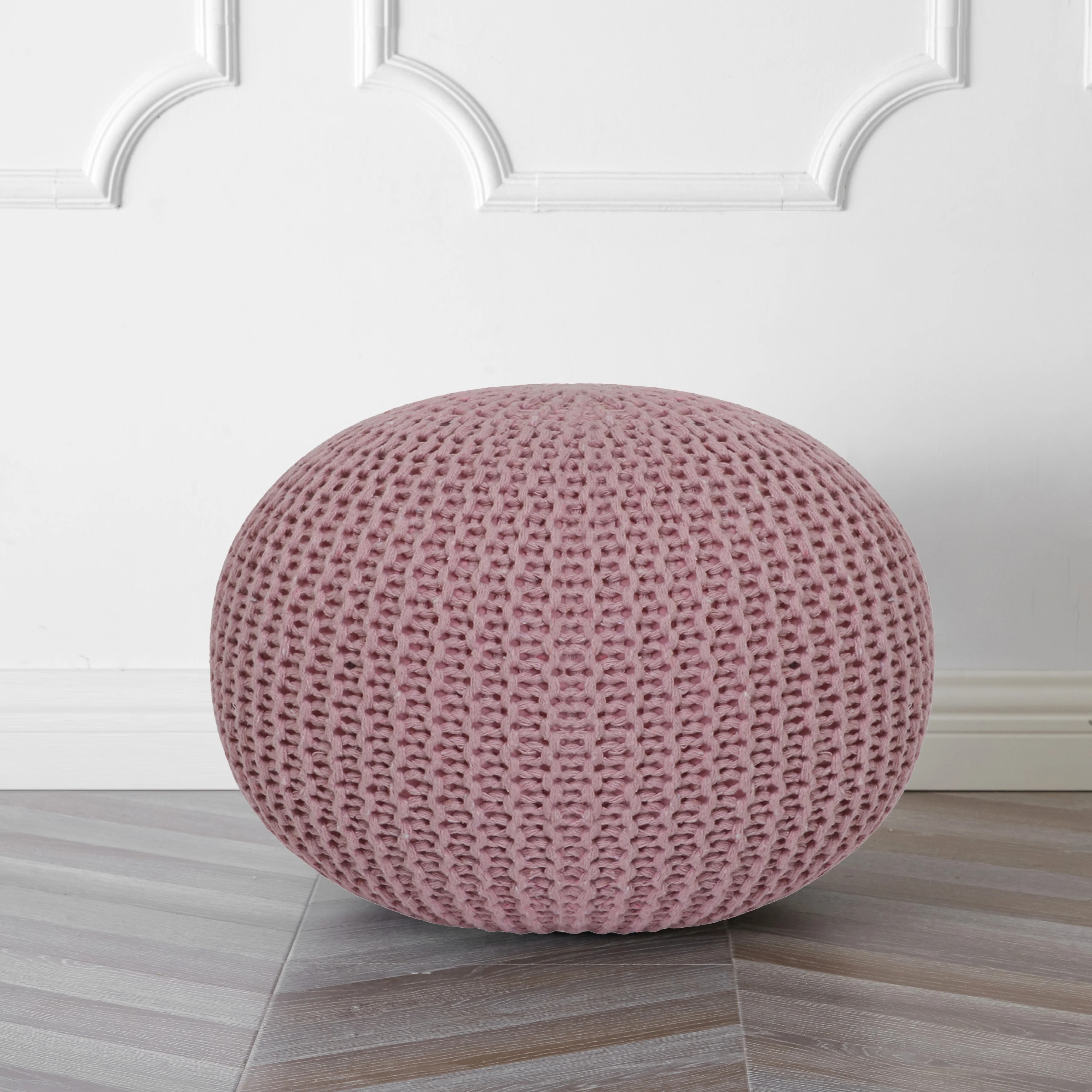 Urban Shop Round Solid Print Polyester Pouf, Pink | Walmart (US)