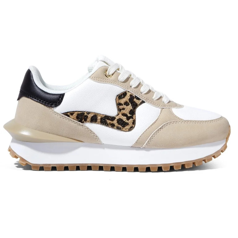 LUCKY STEP Stylish Retro Platform Sneakers Casual Walking Running Shoes,Beige/Leopard,Womens | Walmart (US)