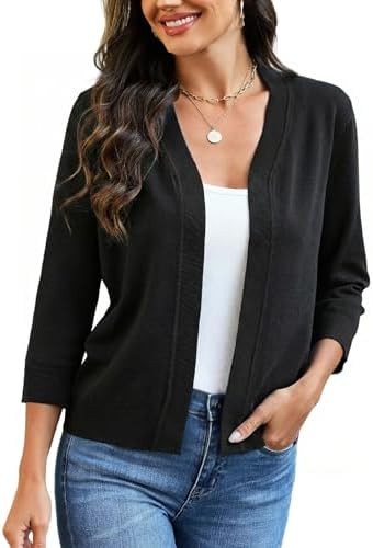 3/4 Sleeve Cropped Cardigans Sweater for Women, Summer Lightweight Shrugs Bolero Sweater for Dres... | Amazon (US)