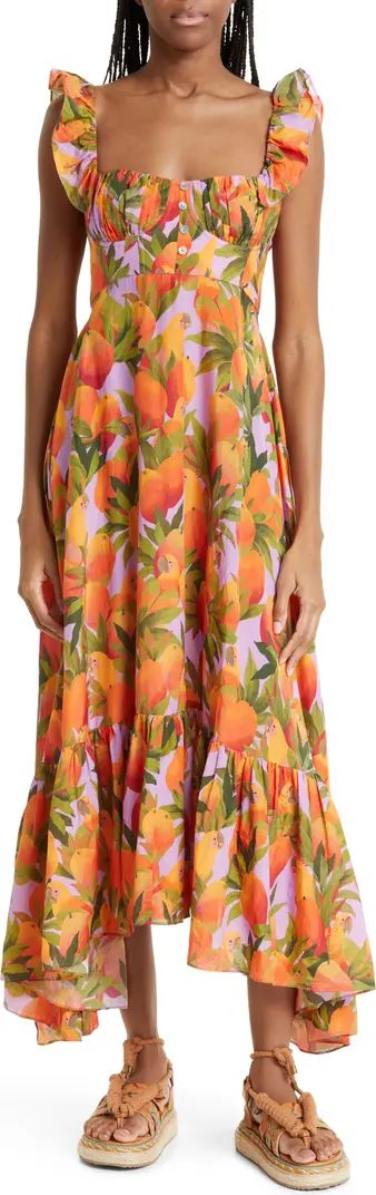 Mango Macaws Ruffle Cotton Blend Maxi Dress | Nordstrom