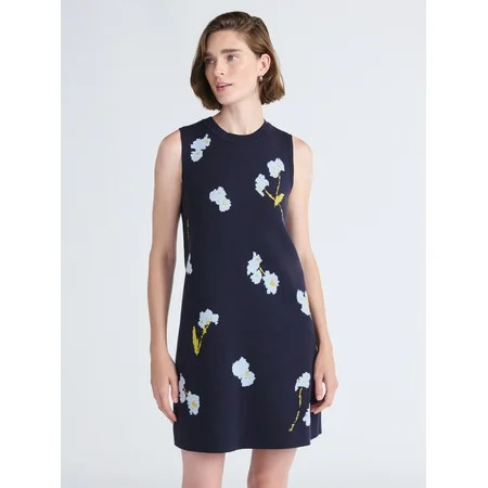 Free Assembly Women s and Women s Plus Sleeveless Floral Jacquard Mini Sweater Dress Sizes XS-XXL | Walmart (US)