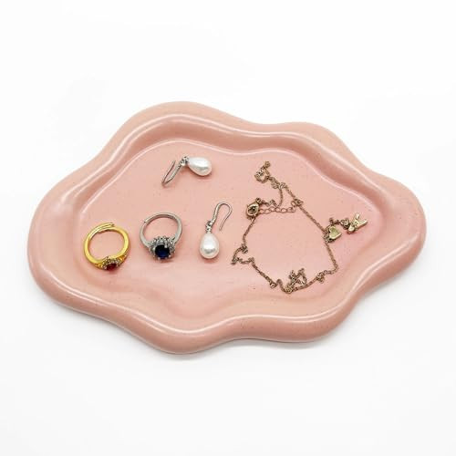 BESSKON Ceramic Jewelry Tray, Jewelry Dish for Women, Small Ring Dish, Pink Cloud Tray Nightstand Decor Jewlery Plate Ring Holder Dish, Gift for Mom Trinket Tray Jewelry Bowl for Keys, Perfume,Candles | Amazon (US)