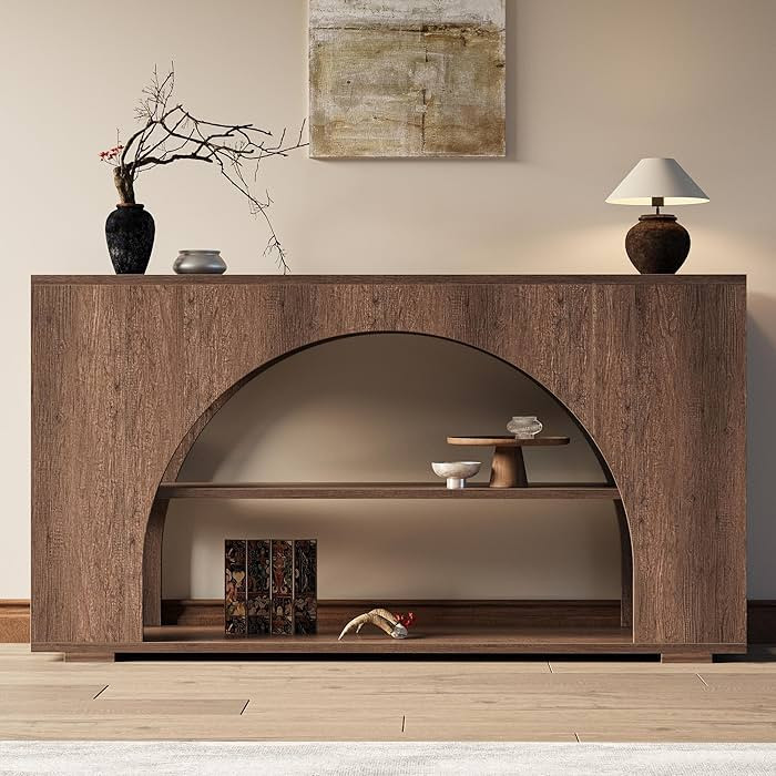 55" 3-Tier Console Table Brown Oak | Amazon (US)