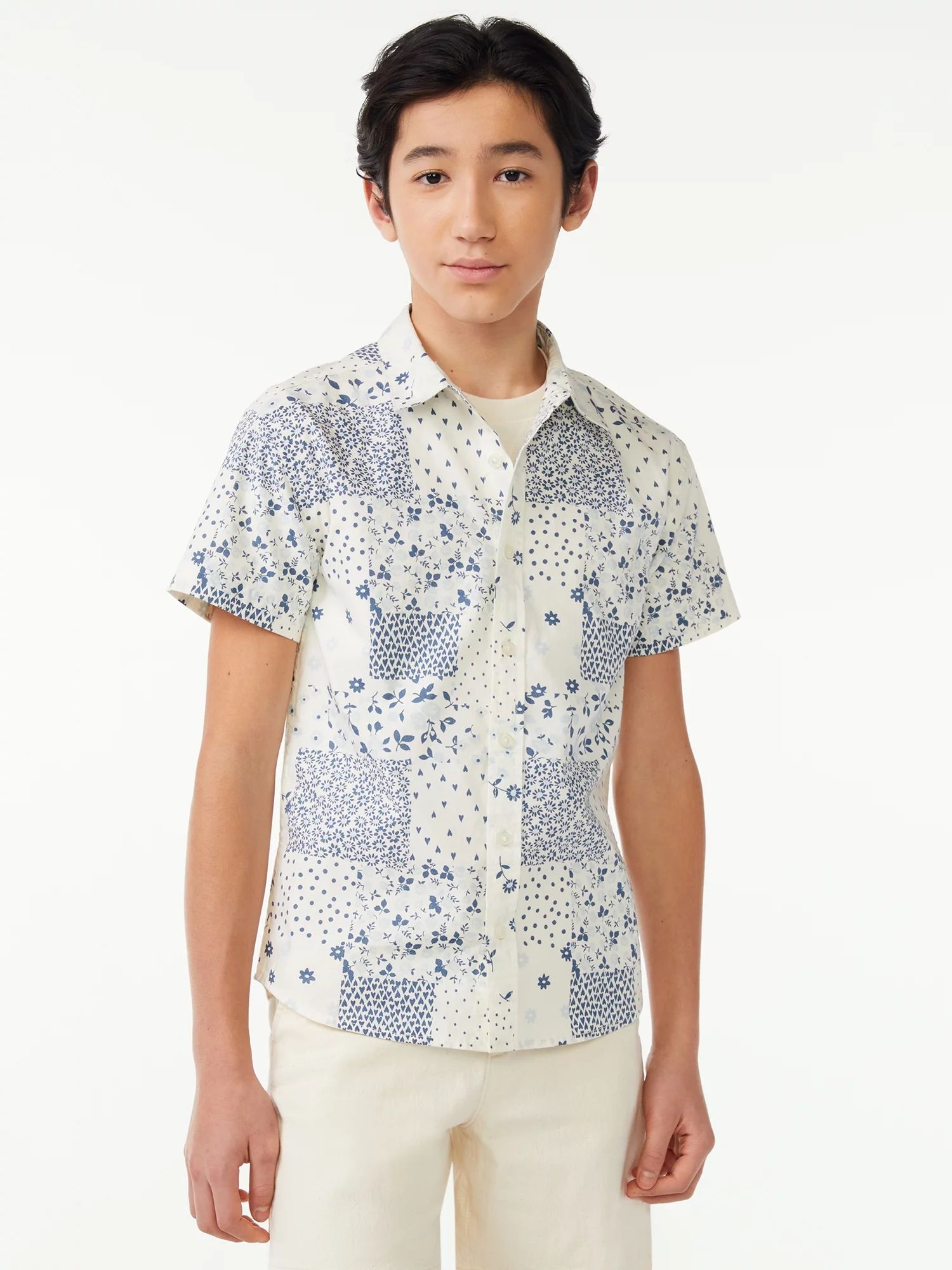 Free Assembly Boys Floral Print Button Down Shirt, Sizes 4-18 | Walmart (US)