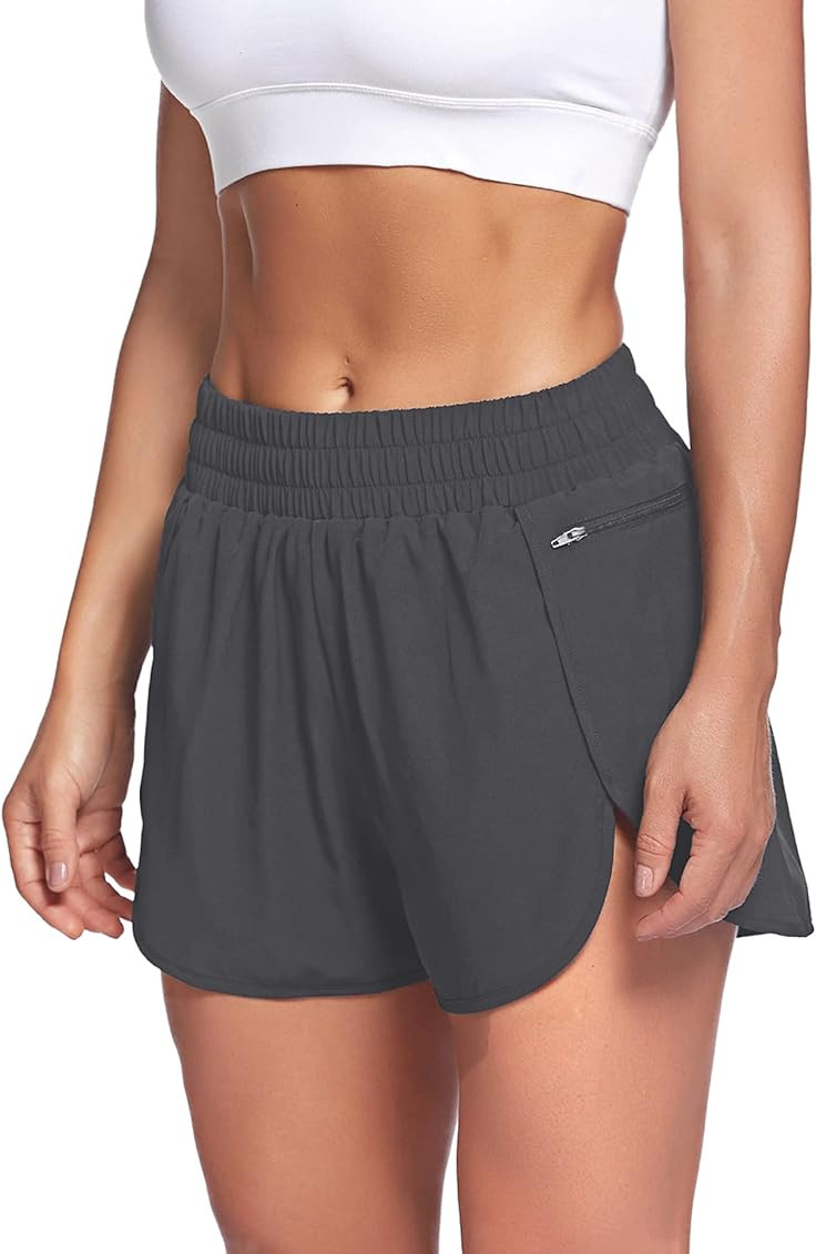LaLaLa Womens Workout Shorts with Zip Pocket Quick-Dry Athletic Shorts Sports Elastic Waist Running  | Amazon (US)
