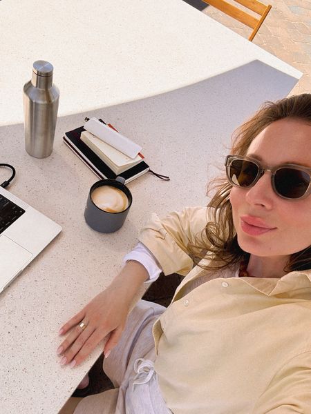 Preppy chic Sunday morning look: outdoor office edition. 
✅ new sunnies by Saint Laurent
✅ my favorite Corkcicle water bottle to stay hydrated 
✅ my cappuccino
✅ my Moleskine soft cover journal 
✅ my Sezane Les Composantes notebook 📒 
✅ Pelican fountain pen for all those notes (I am that old school). 
💭💭💭

#LTKFindsUnder100 #LTKFindsUnder50 #LTKSeasonal