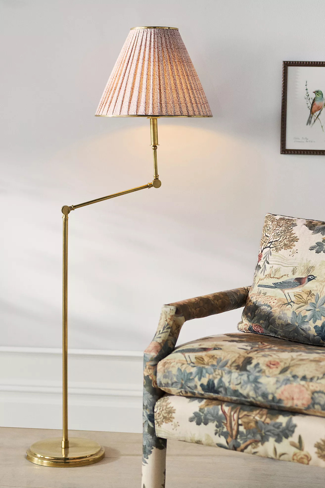 Lee Ruched Articulating Printed Shade Brass Floor Lamp | Anthropologie (US)