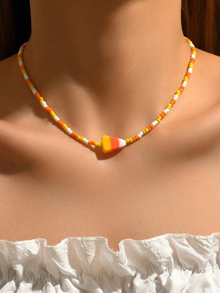 1pc Creative Candy Corn Beaded Necklace, Personalized Cute 3D Candy Corn Choker Necklace, Fashion Party Jewelry | SHEIN