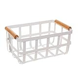 Simplify Rectangular Metal Storage Basket with Bamboo Handles | Large | Farmhouse Style Wire Basket | Home Organizer | Decorative | Rustic | White | Amazon (US)