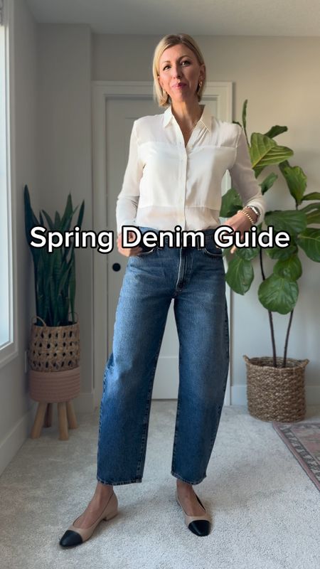 Your spring denim guide 

I’m 5’10” for height reference I wearing my tts 27 in the barrel jeans, and baggy jeans. I sized up to a 28/6 in the white wide leg jeans, straight leg jeans & cropped grey jeans 

#LTKstyletip #LTKover40 #LTKVideo