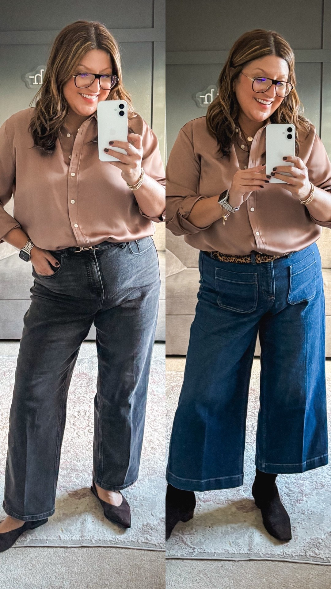 @Spanx Silk-Like Button-Down Shirt in Café au Lait, a new color this season and an instant favorite.
 Wearing XL. It feels luxe, looks elevated, and instantly pulls a look together whether I’m wearing denim or black pants.
 Use code LESLIXSPANX for 15% off new customers. #spanxpartner


#LTKStyleTip #LTKMidsize #LTKOver40