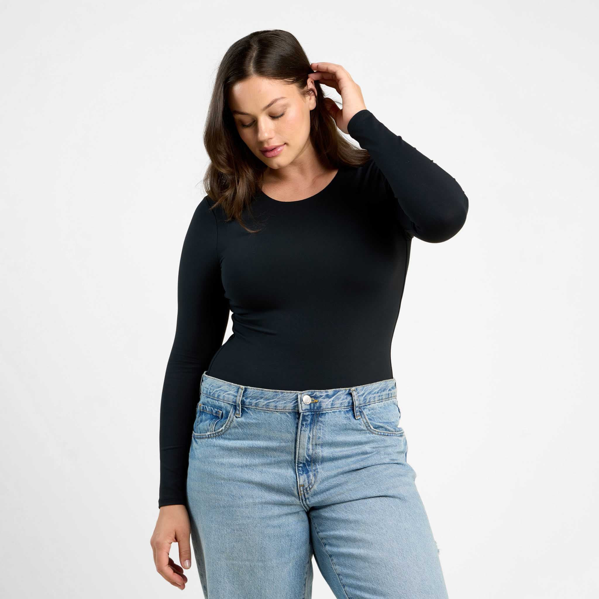 Long Sleeve Crewneck Bodysuit | Black | Nuuds US