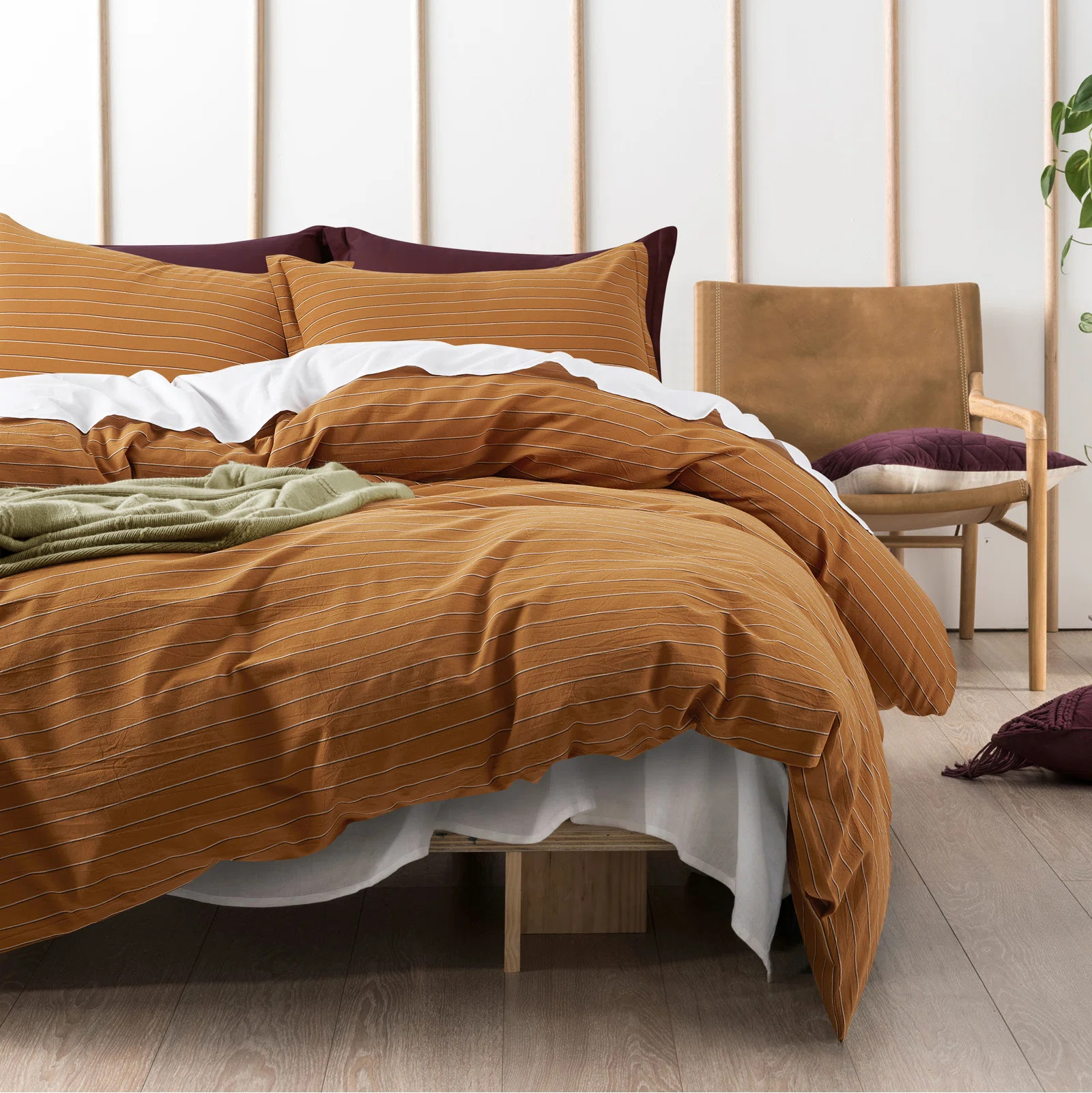 Dorella Mid-Century Modern Percale Striped Duvet Cover Set (Set of 3) | Wayfair North America