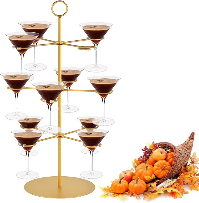 QPIX DIGITAL Champagne Tower,Metal Cocktail Tree Stand 3 Tier - 12 Holders For Champagne, Cocktai... | Amazon (US)