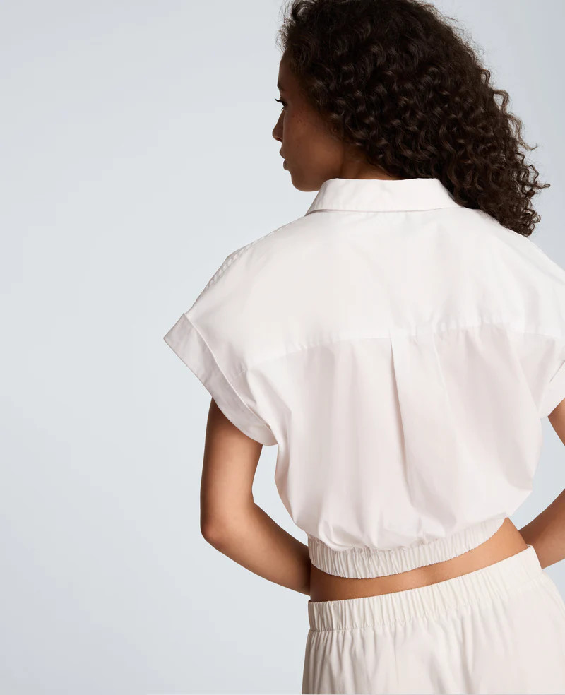 Pleat Crossover Front Cropped Shirt | Kenneth Cole