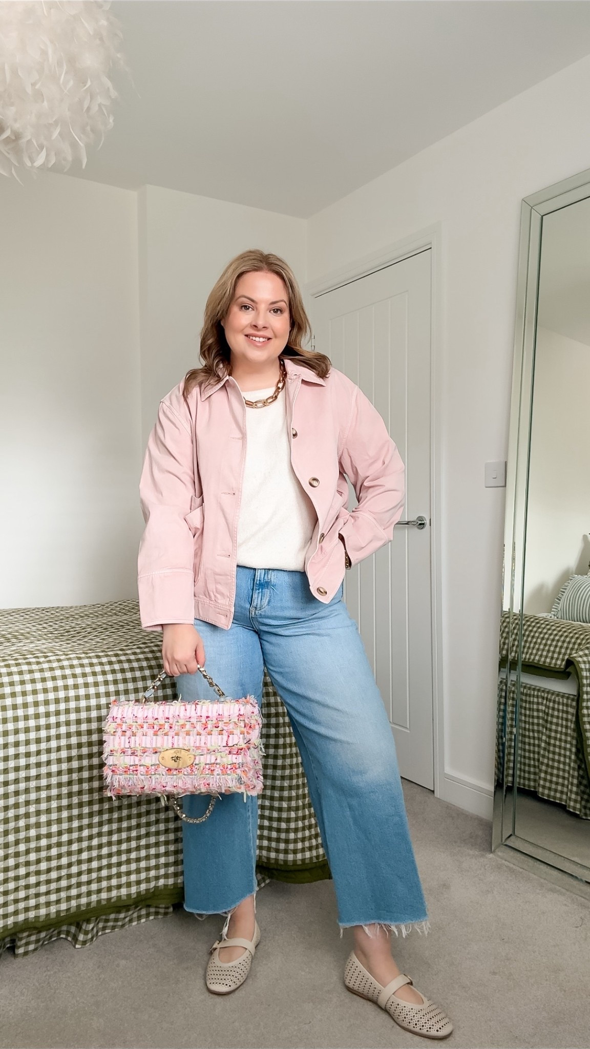 Spring outfit, midsize spring outfit, pink barn jacket, cropped jeans, mesh ballet flats 

#LTKmidsize #LTKspring #LTKuk