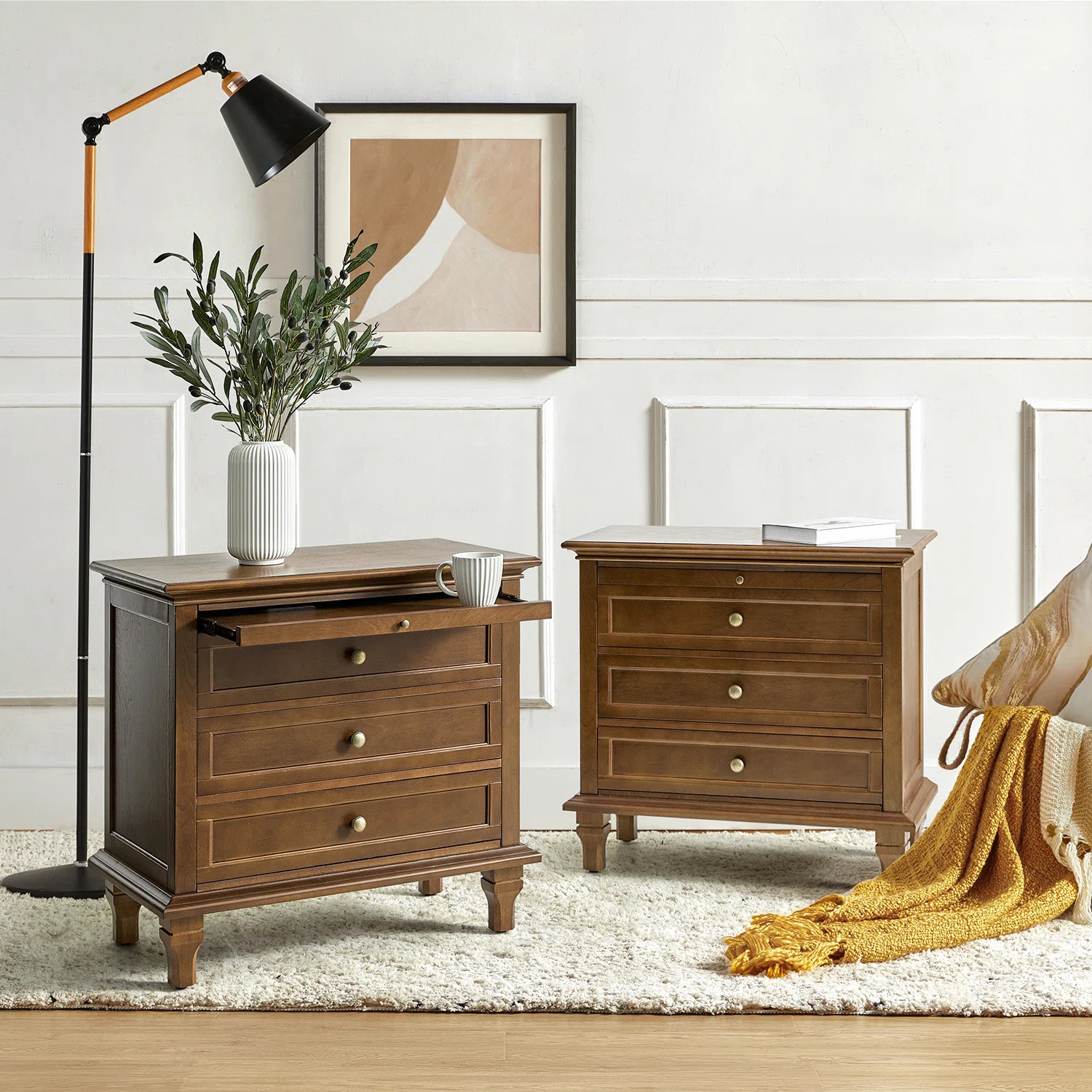 Arthelia Traditional 28.37''W 3-Drawer End Table with Charging Station and Pull-out Shelf  (Set o... | Wayfair North America