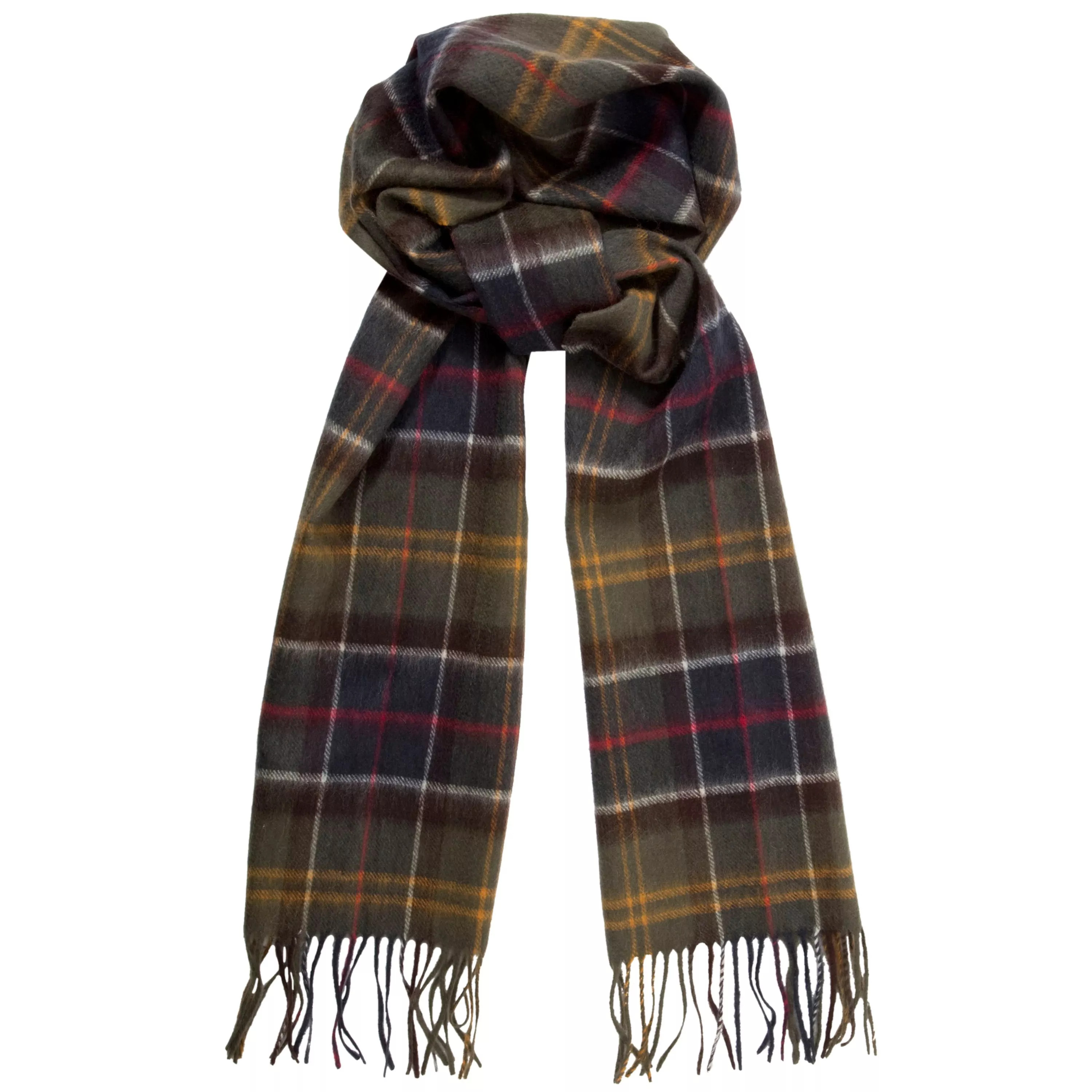 Barbour Merino Cashmere Blend Tartan Scarf, Classic Green/Blue | John Lewis (UK)