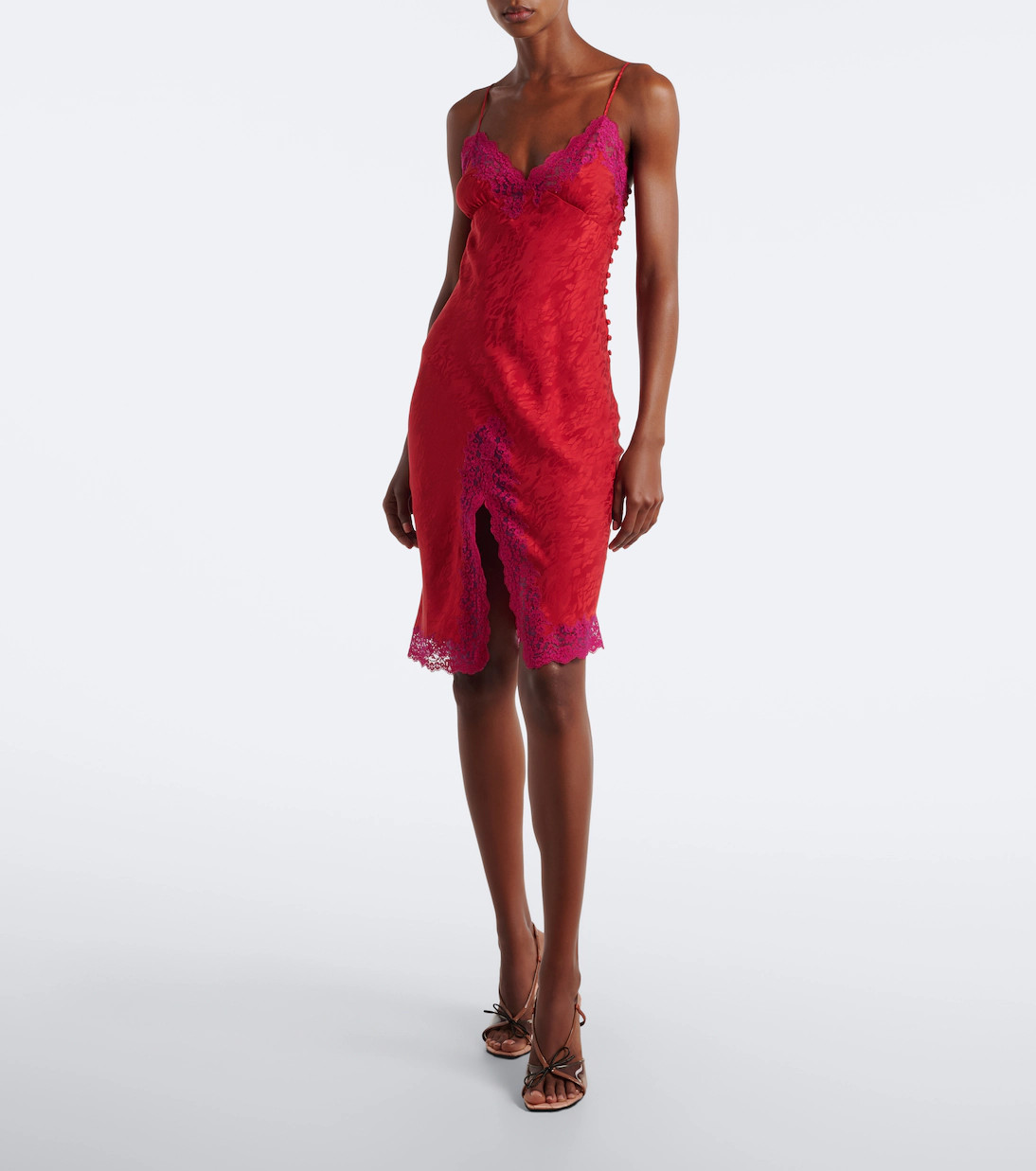 Lace-trimmed silk jacquard midi dress | Mytheresa (US/CA)