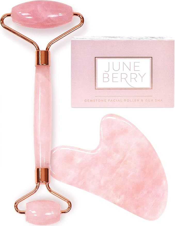 Jade Roller for Face – Rose Quartz Face Roller and Gua Sha Set for Skincare, Under Eye Bags, Pu... | Amazon (US)