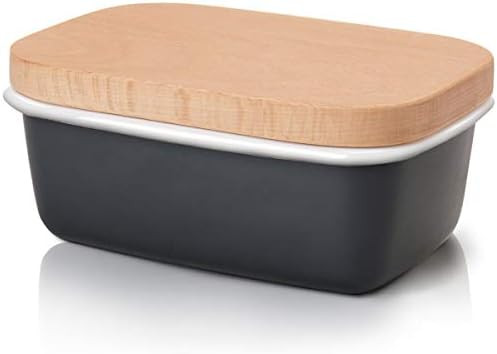 Butter Dish, Butter Keeper Container with Beech Wooden Lid, Perfect for 2 Sticks of Butter, Charc... | Amazon (US)