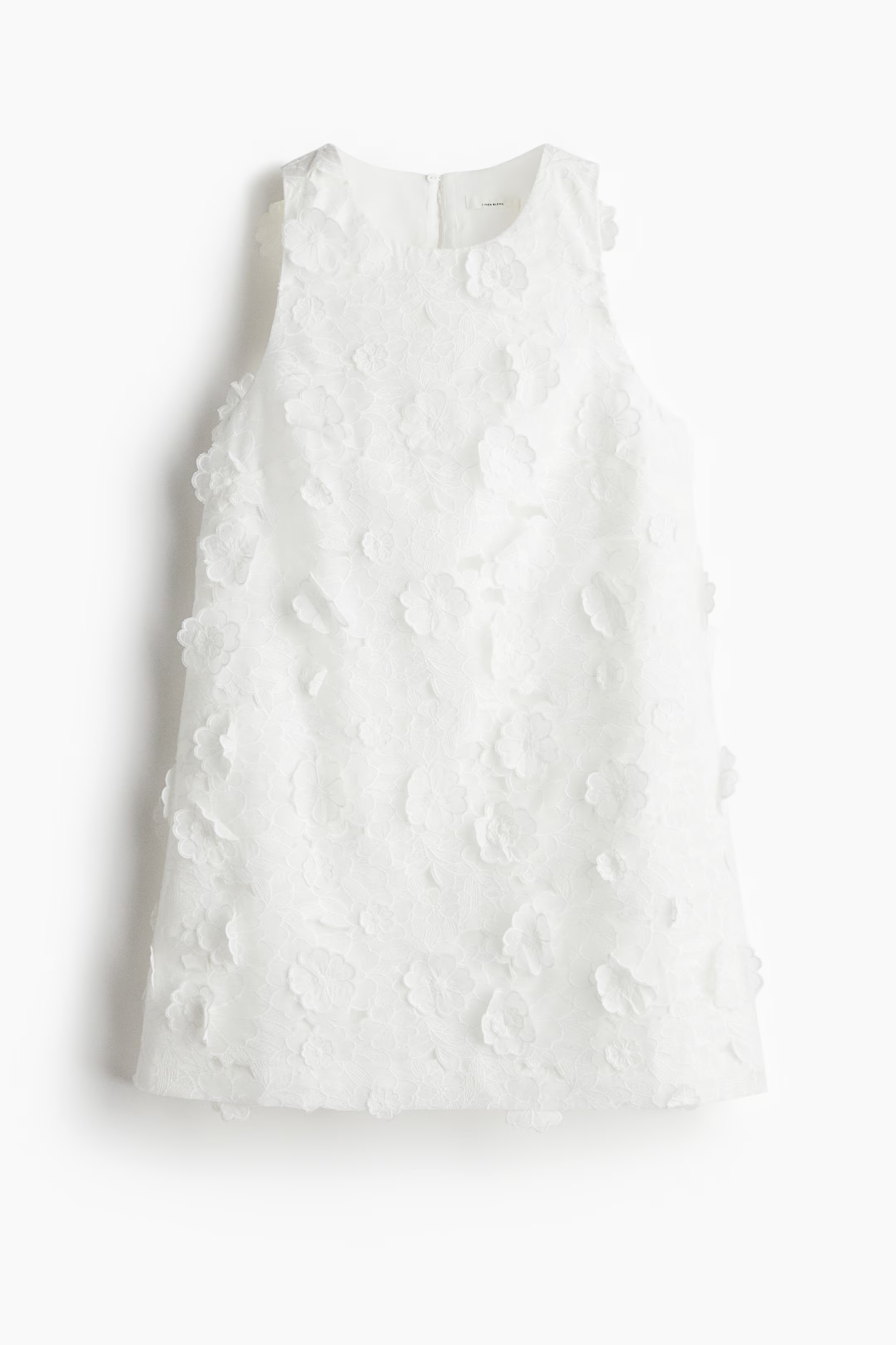 Appliquéd linen-blend shift dress - White - Ladies | H&M GB | H&M (UK, MY, IN, SG, PH, TW, HK)