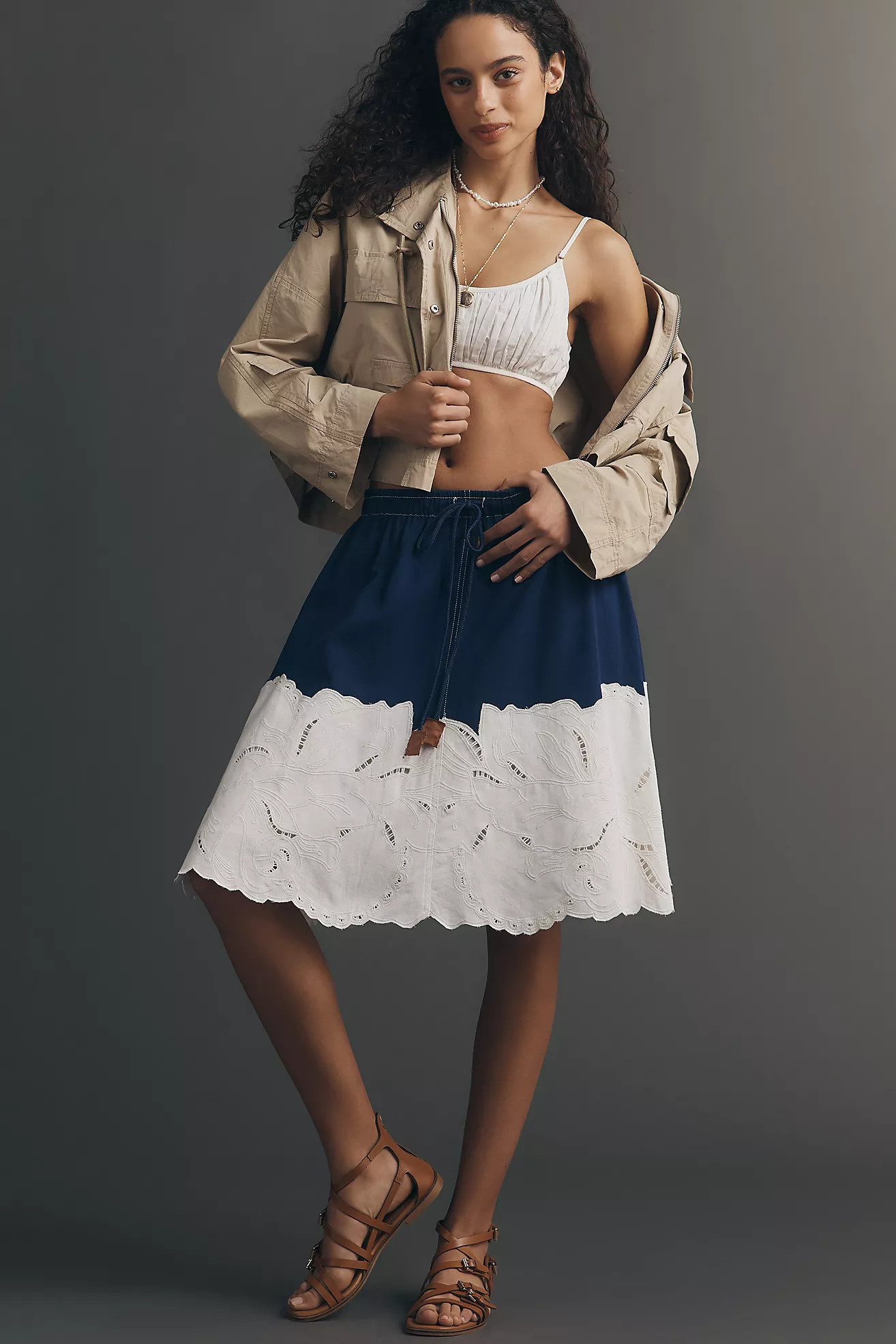 Maeve Eyelet A-Line Midi Skirt | Anthropologie (US)