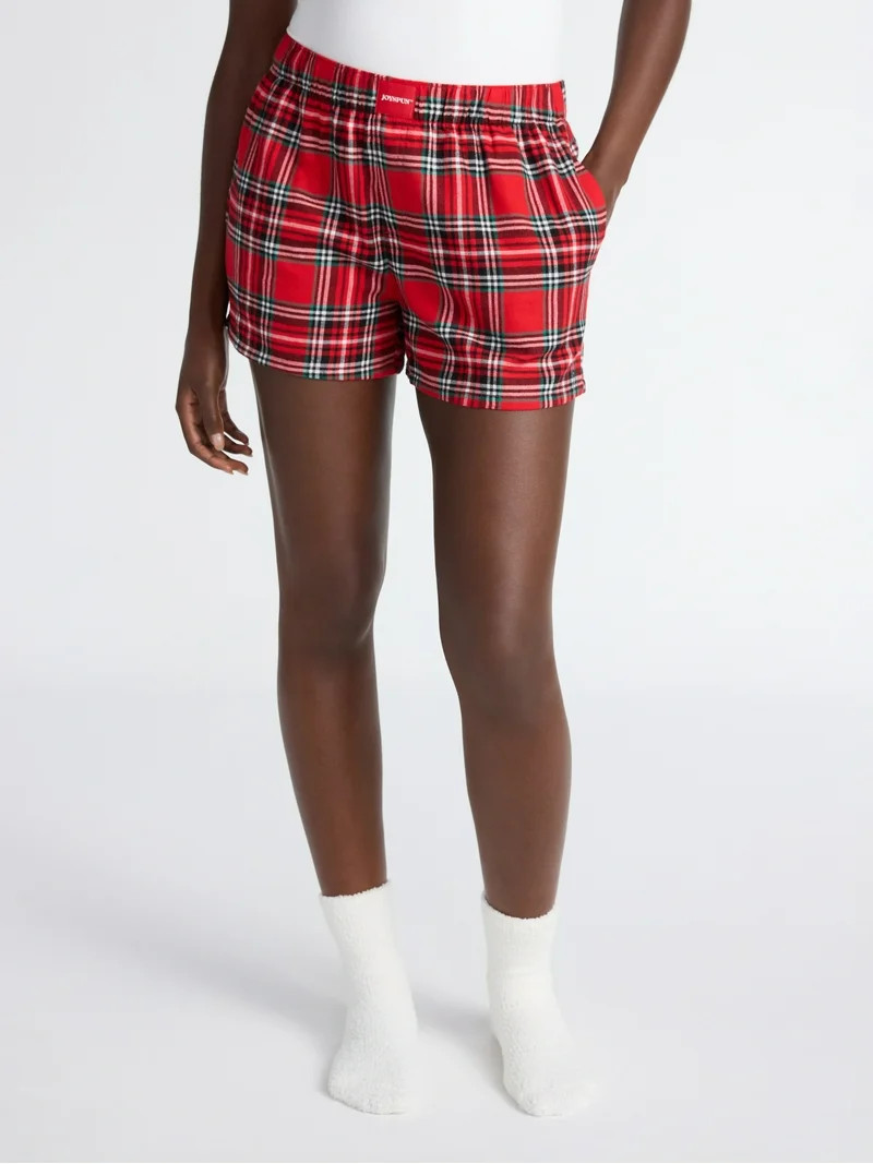 Joyspun Women's Flannel Pajama Boxer Shorts, 3'' Inseam, Sizes XS-3X | Walmart (US)