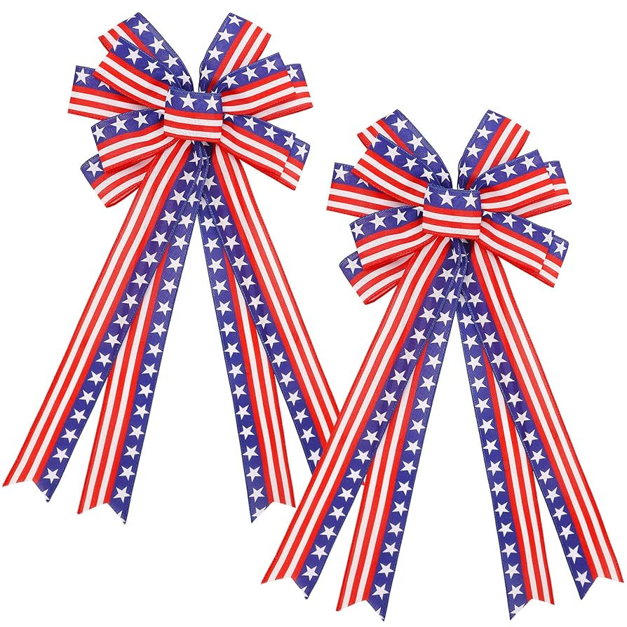 Lucleag 2Pcs 4th of July Wreath Bow, 21.3 x 11.4 Inches Patriotic Bow for Wreath Decoration, Red ... | Amazon (US)
