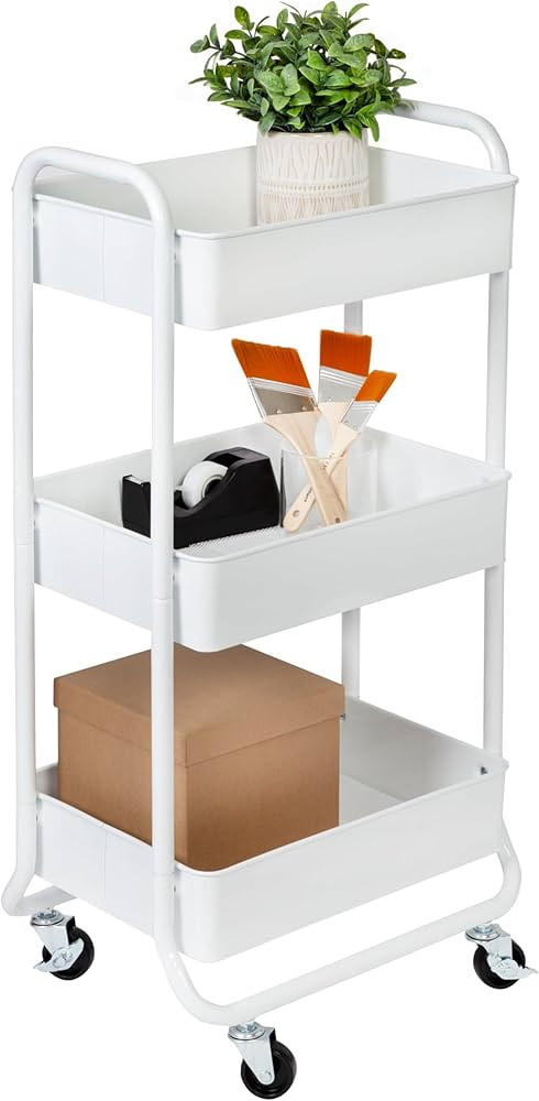 Honey-Can-Do 3-Tier White Metal Rolling Cart CRT-09126 White | Amazon (US)
