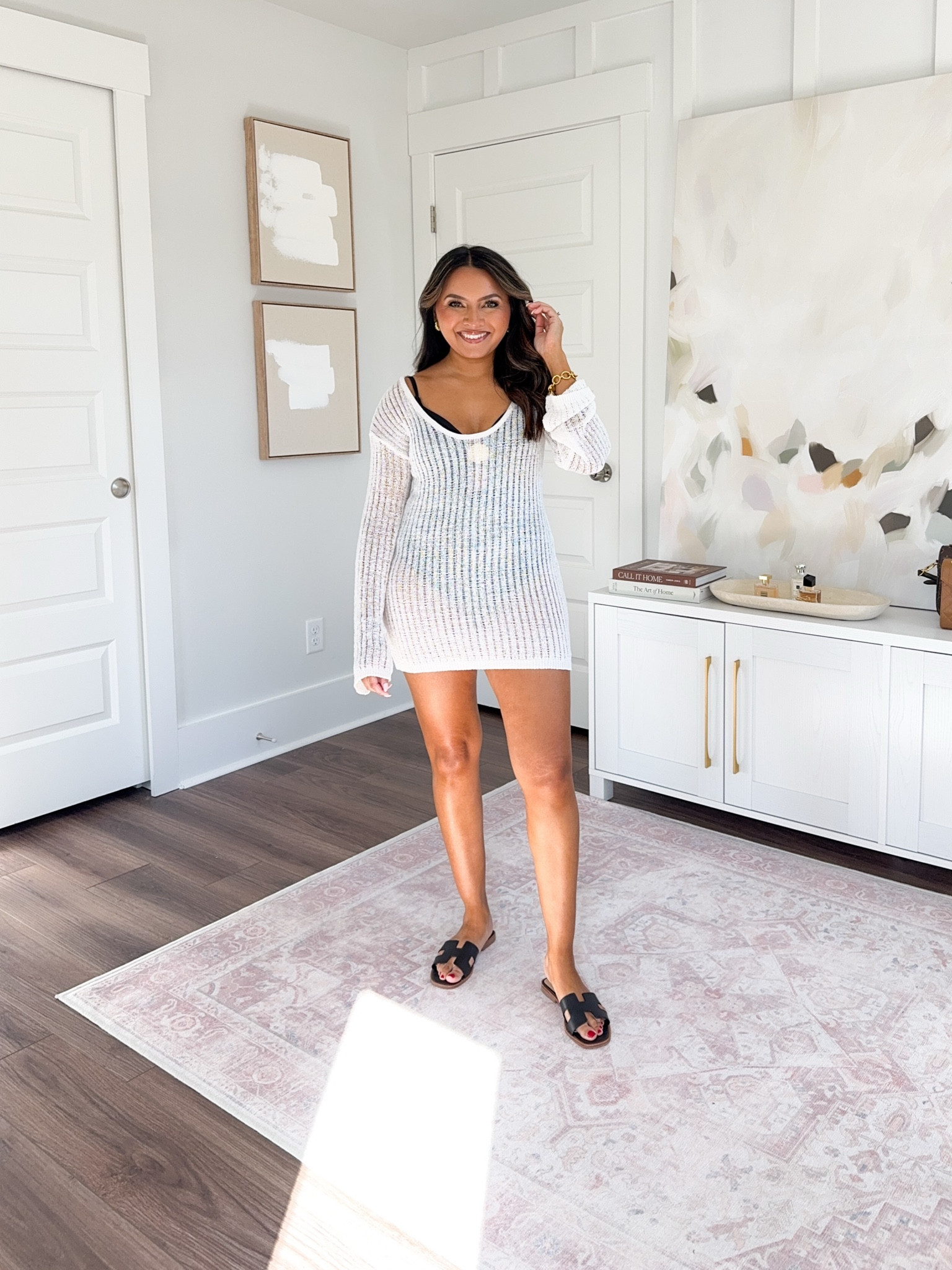 White crochet coverup size xs TTS
Black bikini swimsuit one piece size xs TTS
Black sandals size 5.5 TTS


#LTKPetite #LTKFindsUnder50 #LTKSwim