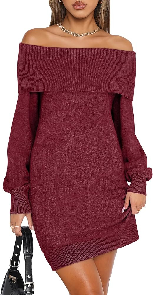 ANRABESS Womens Off The Shoulder Sweater Dress Casual Loose Knit 2025 Fall Winter Trendy Long Sle... | Amazon (US)