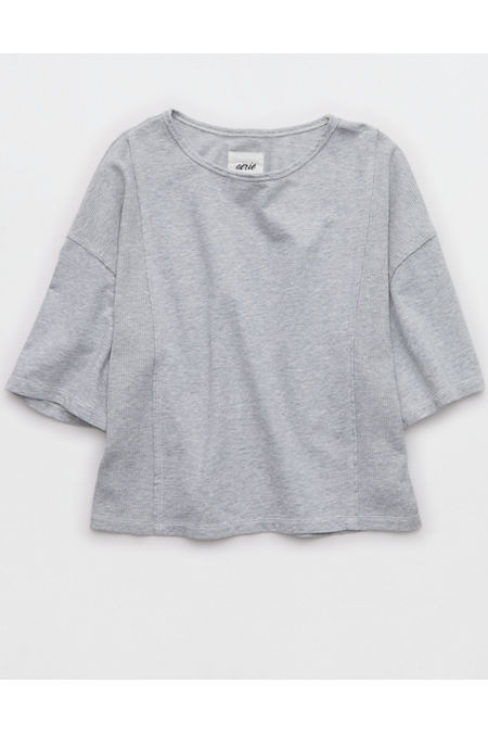 Aerie Unwind Waffle T-Shirt Women's Medium Heather Gray XXS | Aerie