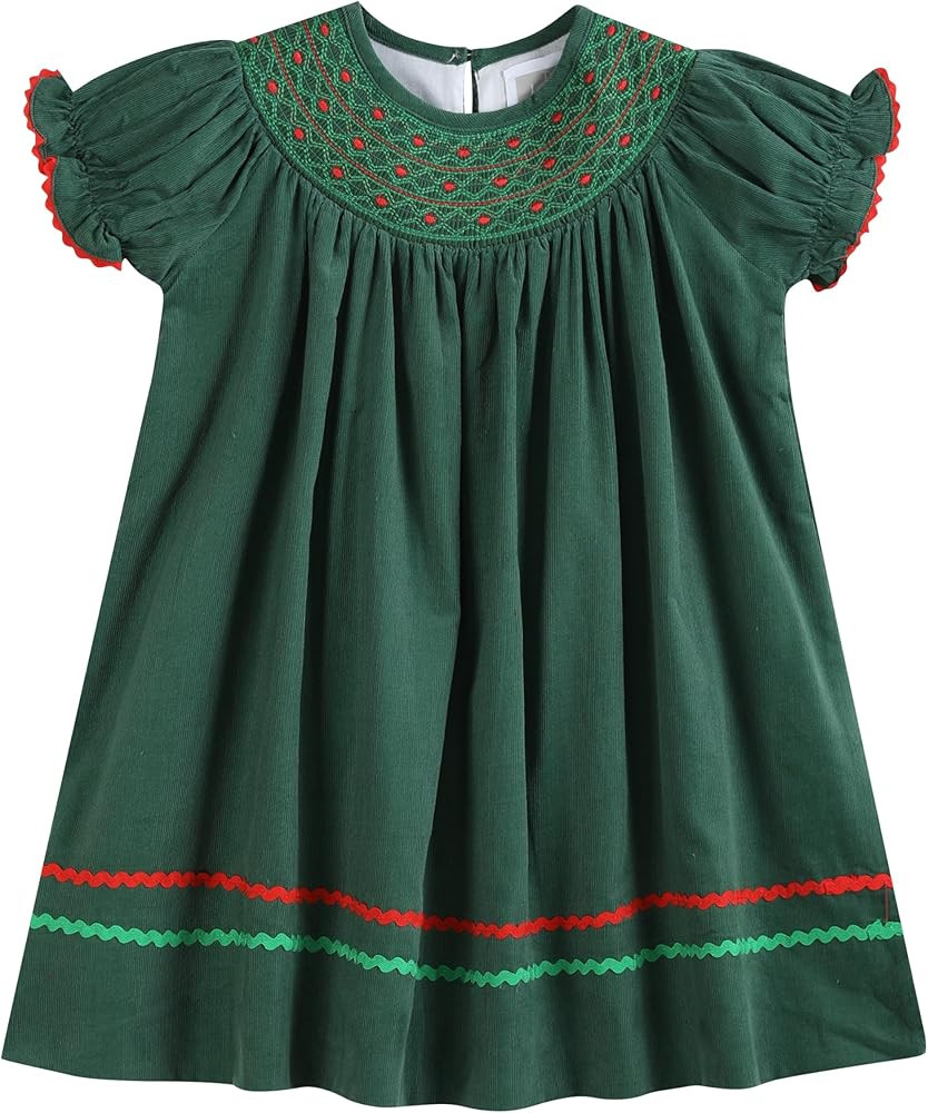 Lil cactus Baby and Girls Christmas Smocked Bishop Dress | Amazon (US)
